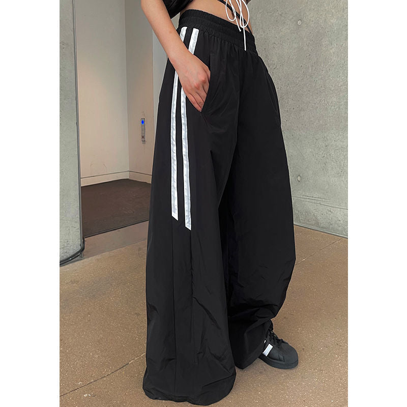 Side Striped Black Wide Leg Sweatpants