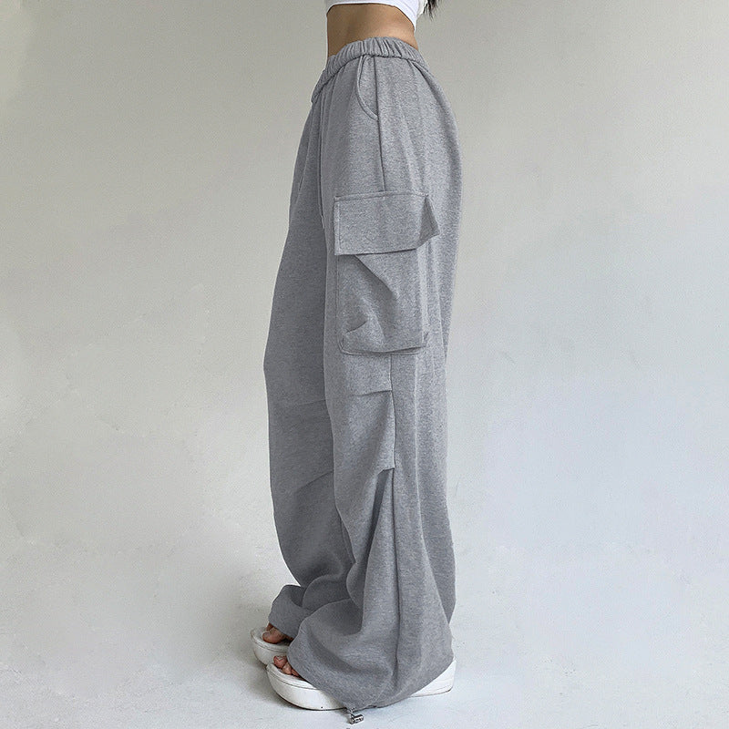 Solid Color Pocket Pleated Sweatpants