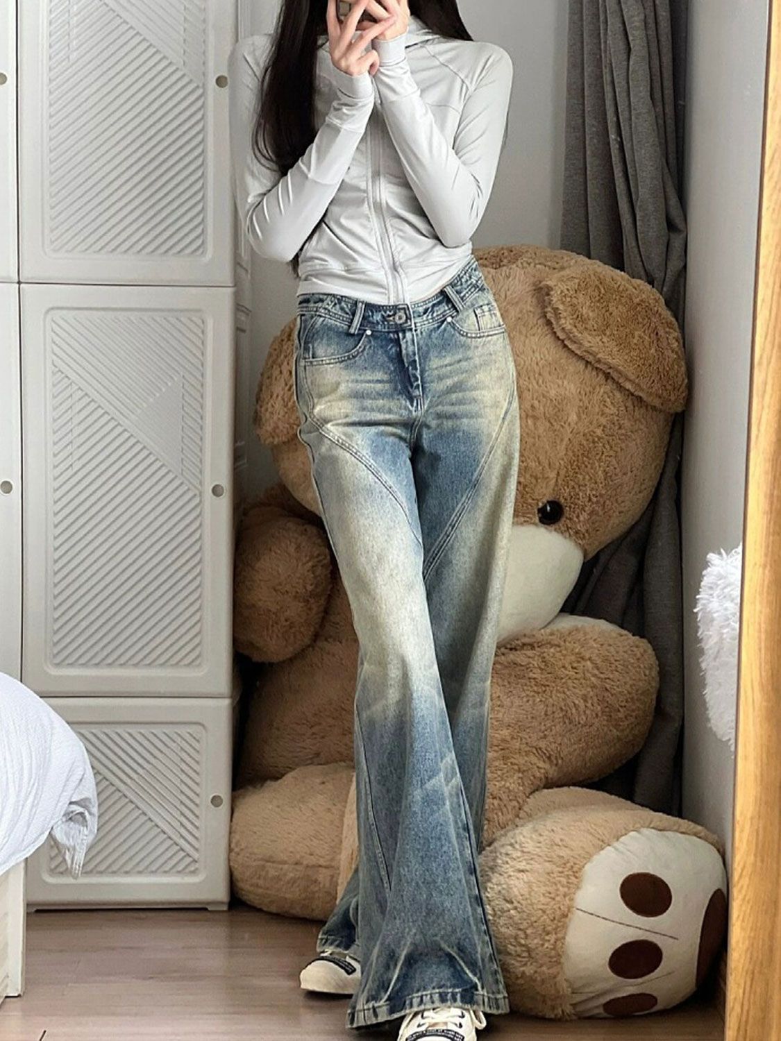 Distressed Washed Splice Design Loose Boyfriend Jeans