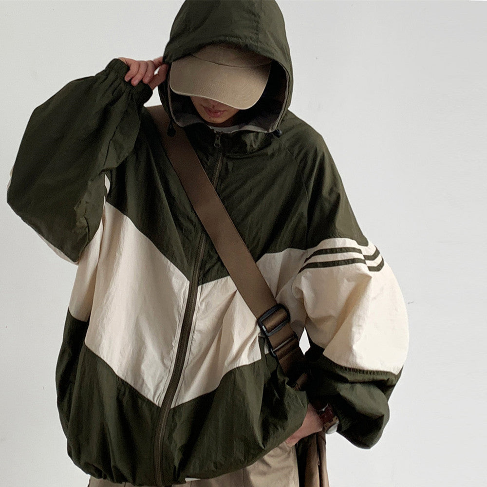 Contrast Color Hooded Outdoor Jacket