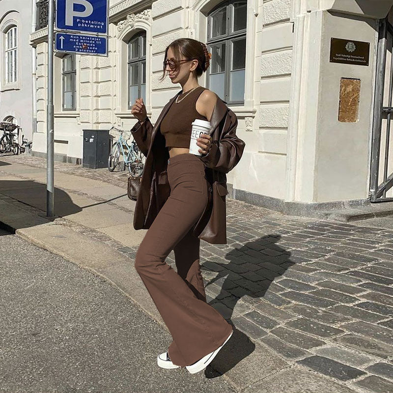 Dark Brown Skinny Flared Pants