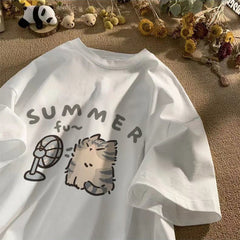 Aesthetic Kitten Print Oversized T-shirt