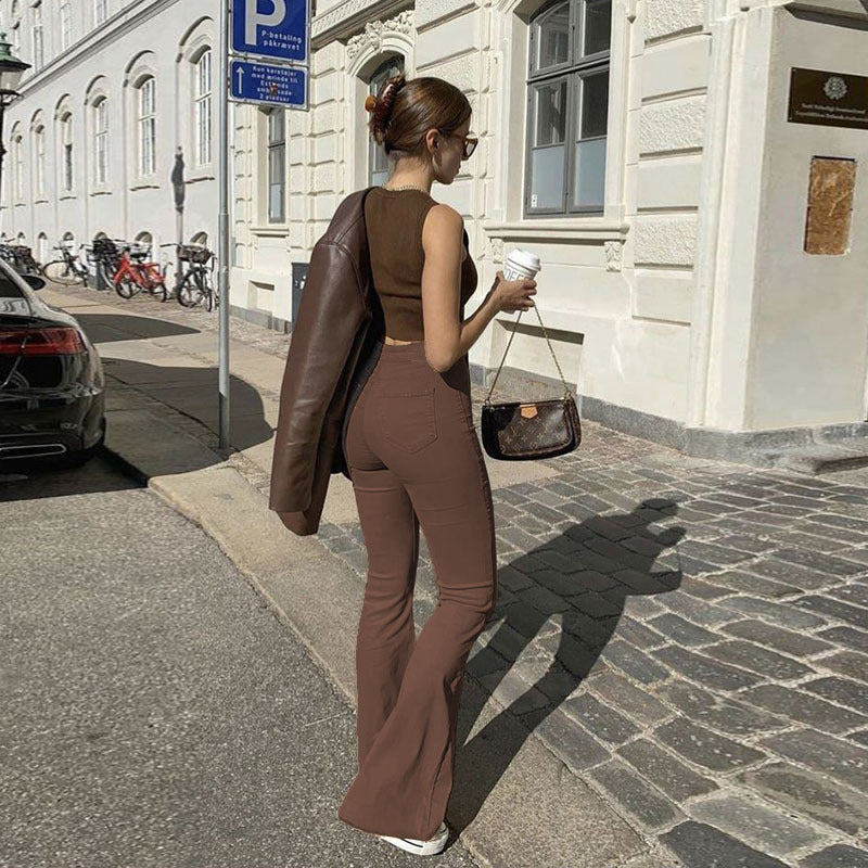 Dark Brown Skinny Flared Pants