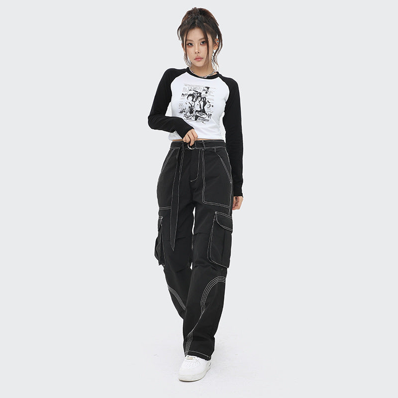 Contrast Stitch Baggy Cargo Pants