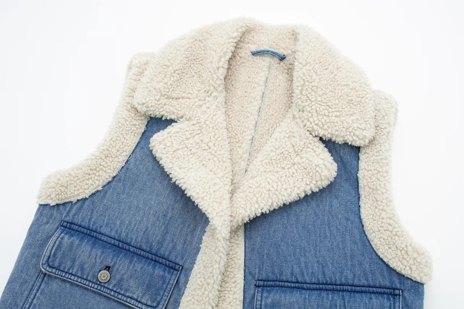 Denim Lamb Wool Sleeveless Jacket