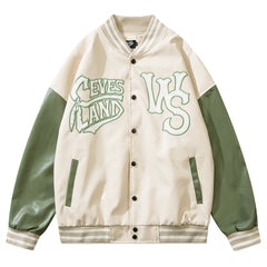 Vintage Green Embroidery Varsity Jacket