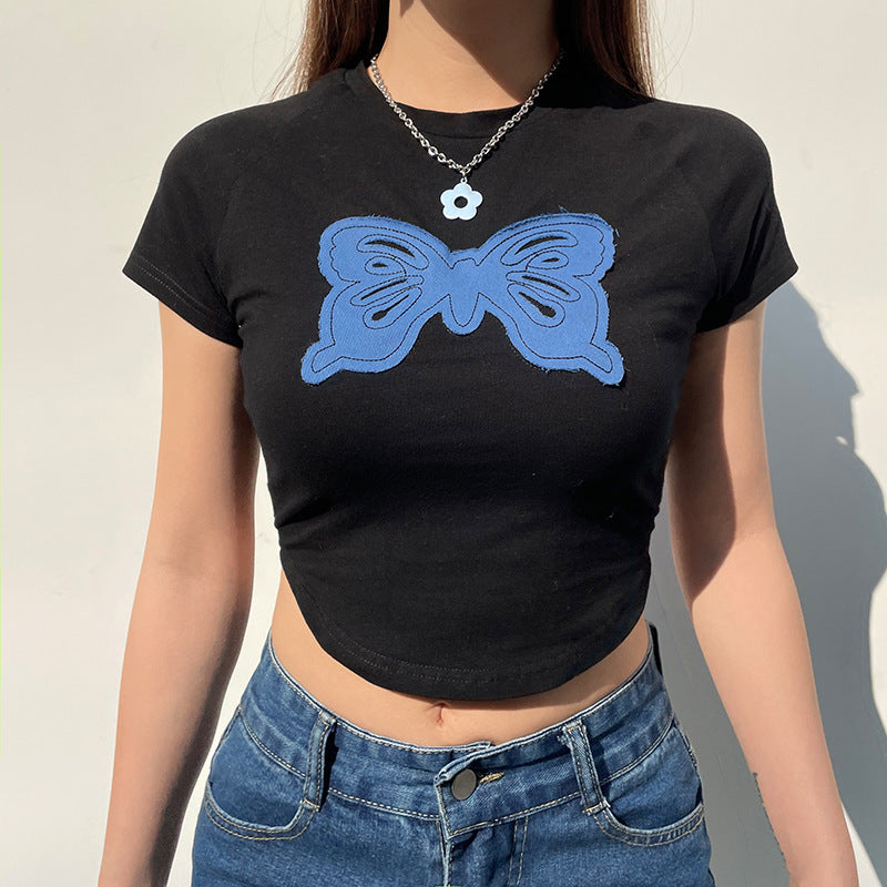 Butterfly Patch Black Crop Top