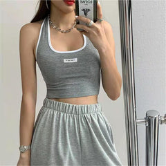 Contrast Trim Cropped Halter Tank Top