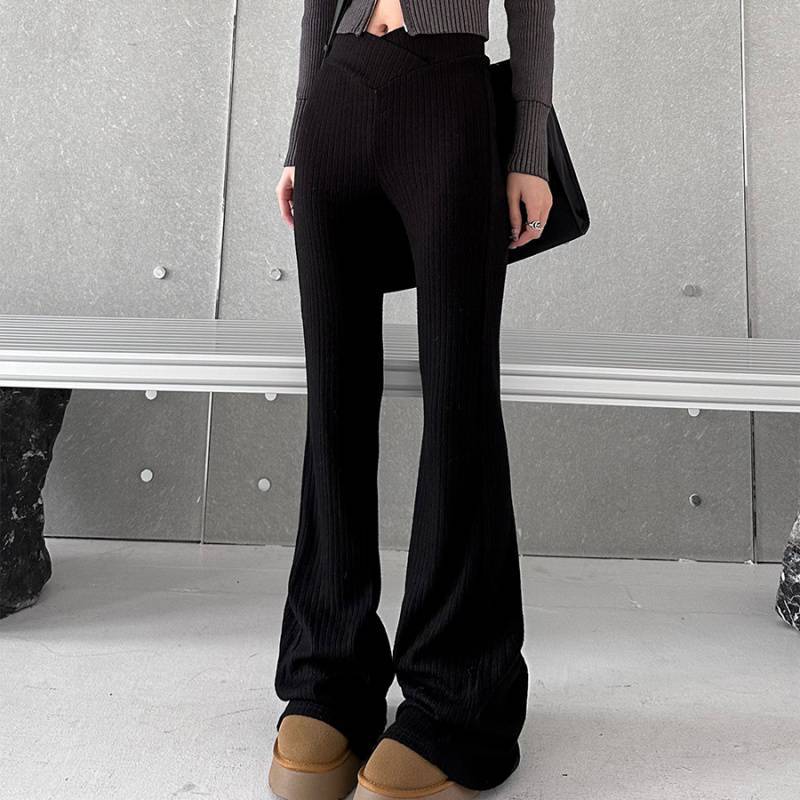 Solid High Rise Flare Leg Pants