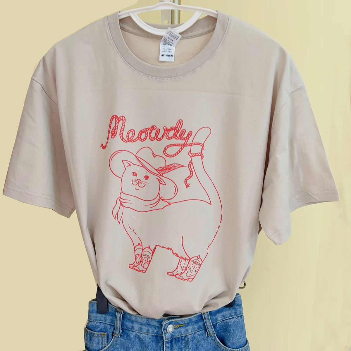 Cartoon Cowboy Cat Print Oversized T-shirt