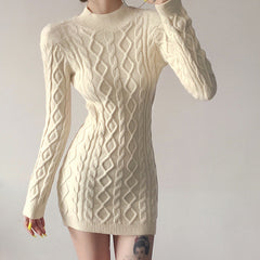 Long Sleeve Round Neck Slim Knitted Dress