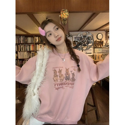 Aesthetic Rabbit Print Oversized Sweatshirt