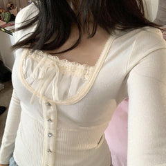 Lace Trim Patchwork Knit Top