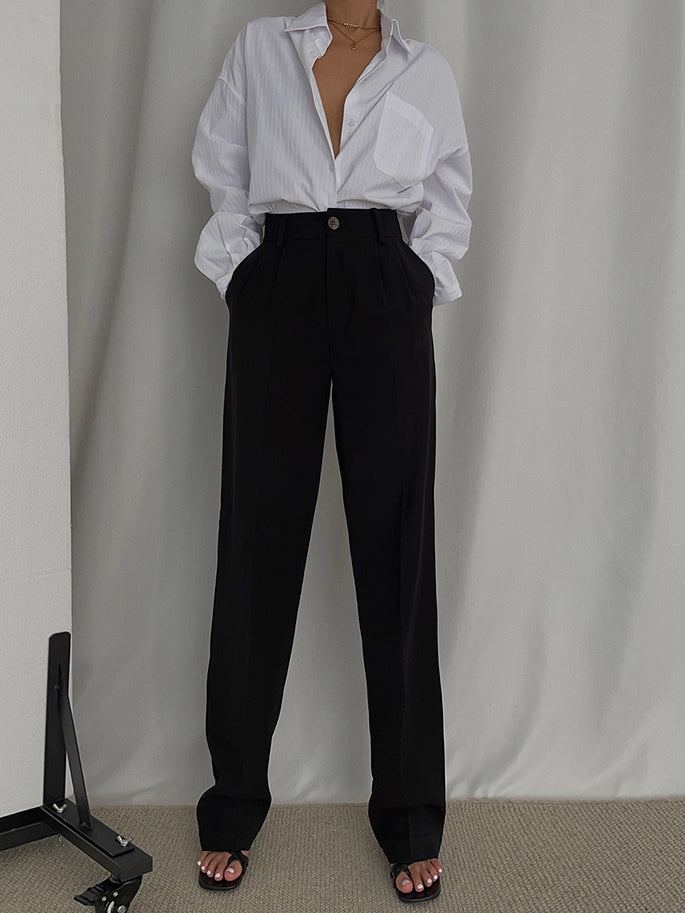 High Waist Loose Straight Drape Mopping Trousers