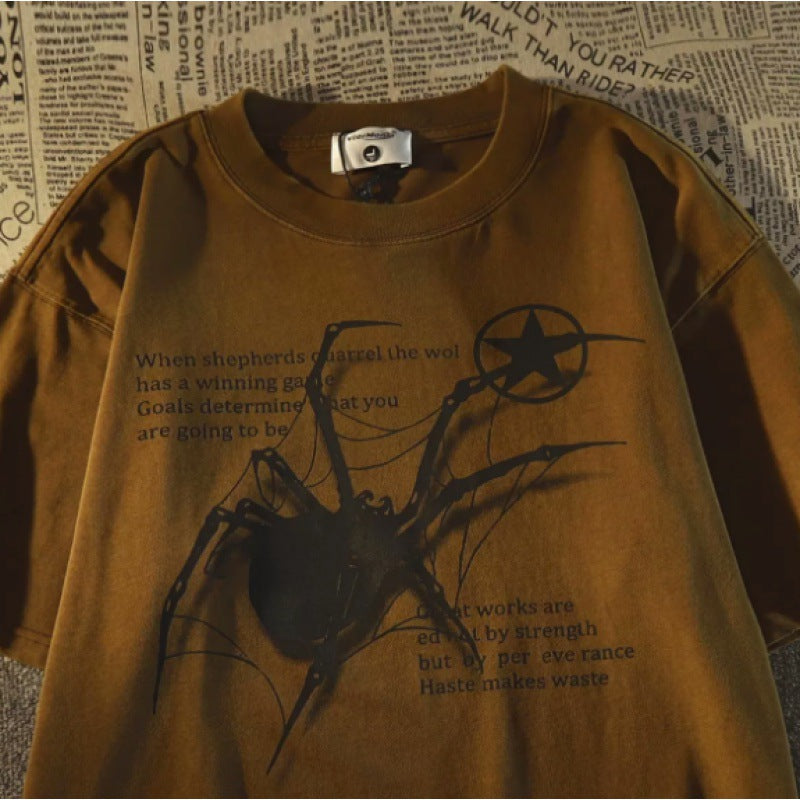 Spider Print Oversized Short Sleeve Tee