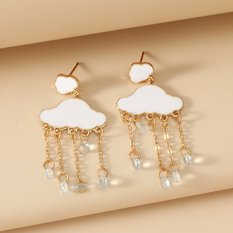 White Cloud Tassel Pendant Earrings