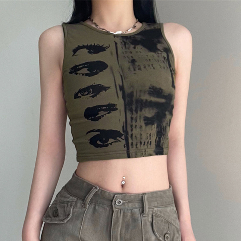 Eye Printed Crop Tank Top