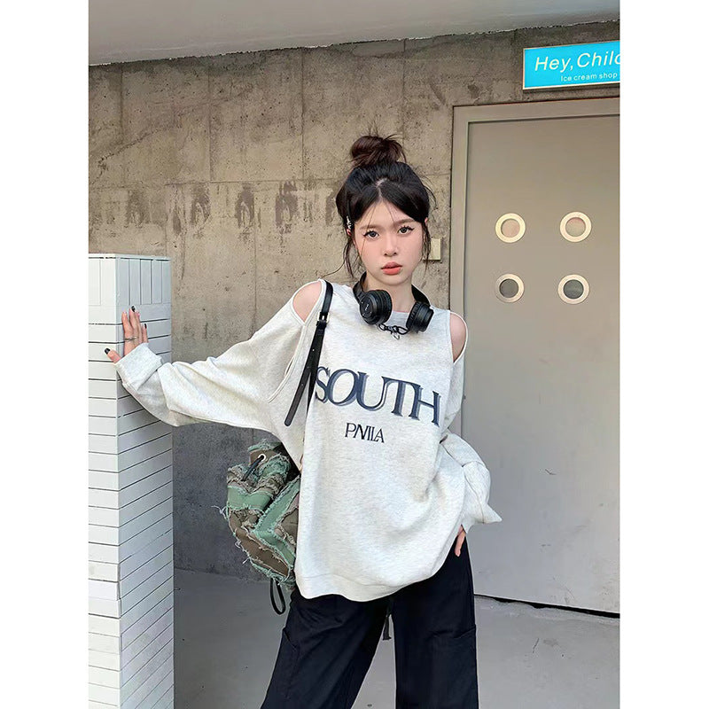 Cutout Letter Print Oversized Sweatshirts