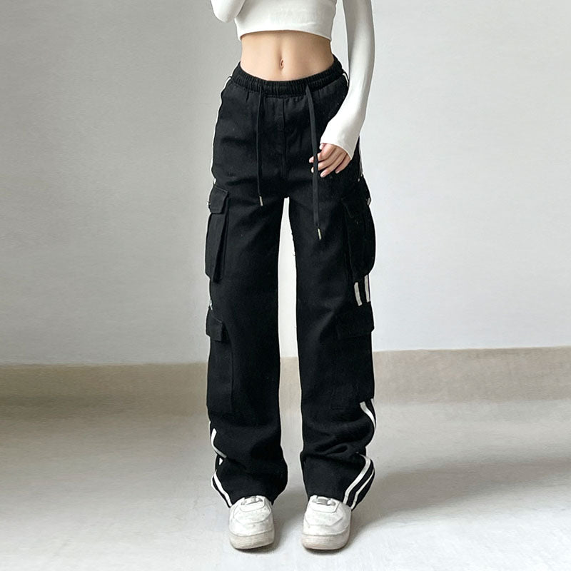 Side Stripe Black Cargo Jeans