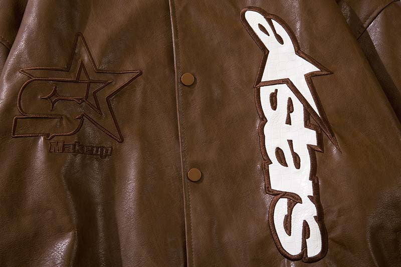 Vintage Embroidery Star Leather Jacket