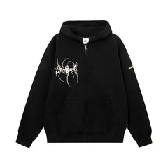 Embroidery Spider Zip Up Oversized Hoodie