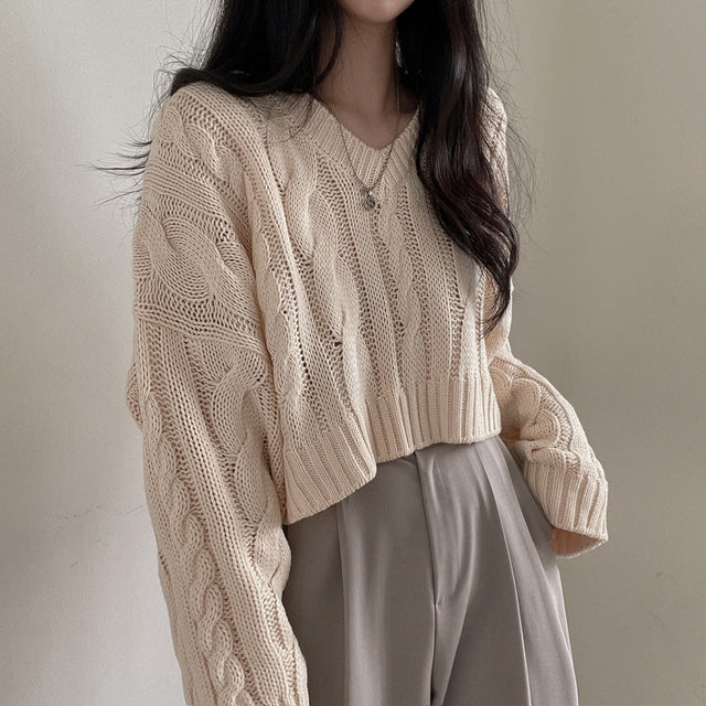 Cable Knit V-Neck Sweater