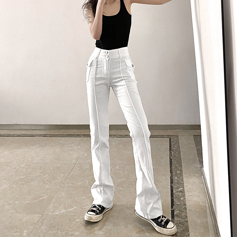 Low-waist Side Pockets Retro Trousers