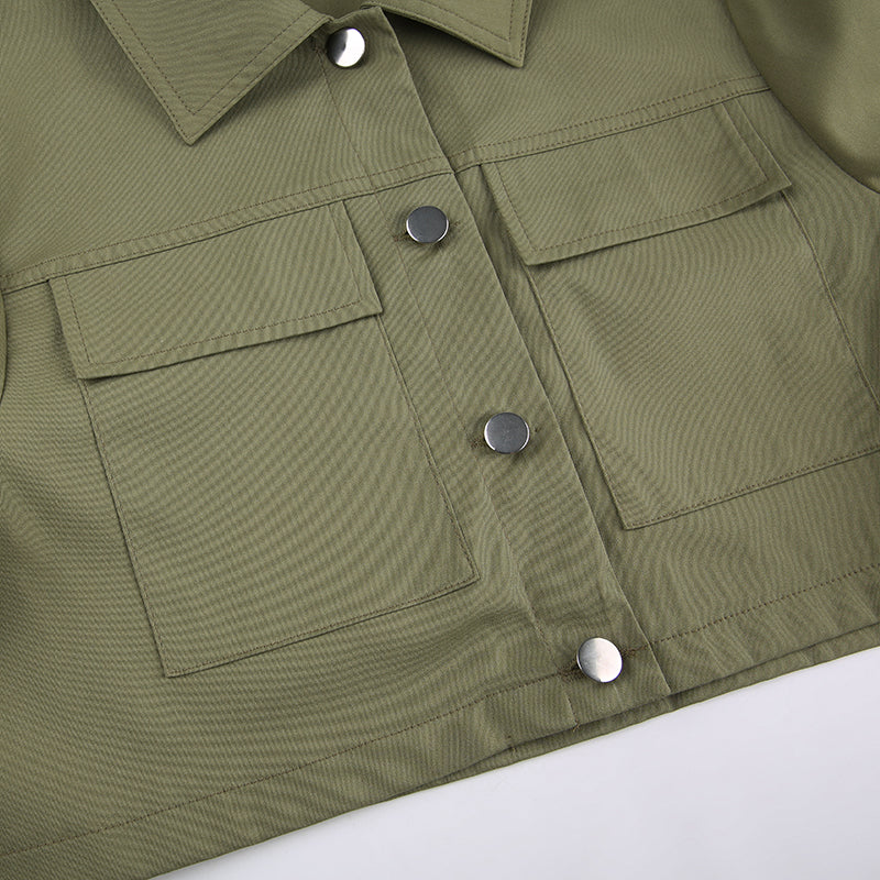 Army Green Cargo Cropped Jacket