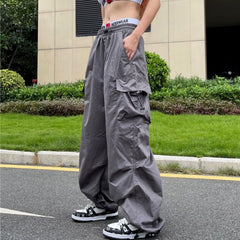 Drawstring Pocket Patch Size Friendly Parachute Cargo Pants