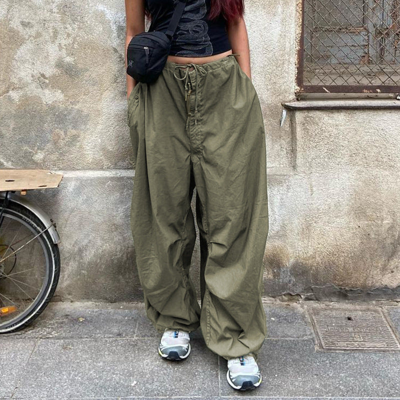 Size Friendly Low Waist Parachute Cargo Pants