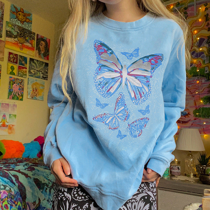 Sudadera con estampado de mariposas vintage