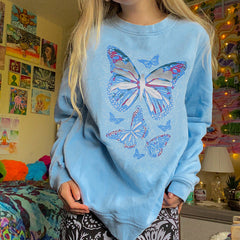 Sudadera con estampado de mariposas vintage